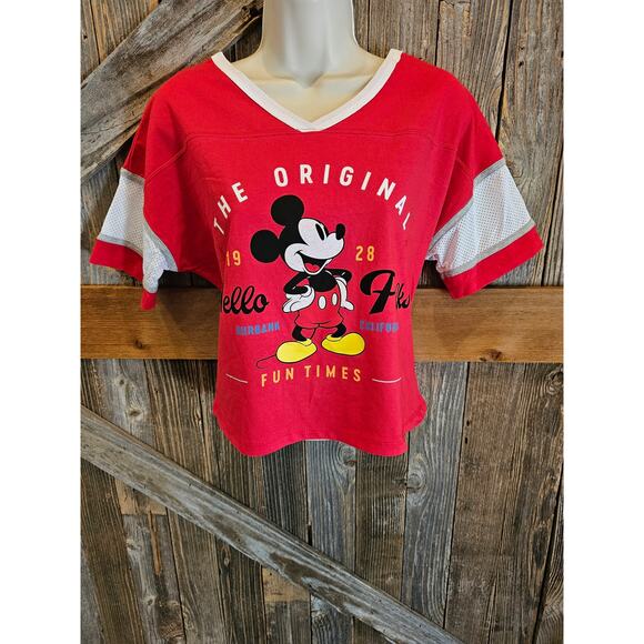 Disney Mickey Mouse Womens Cropped Top Fun Times Red XS original EUC y2k - Picture 1 of 7